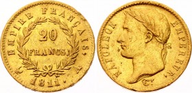 France 20 Francs 1811 A
KM# 695.1; Gold (900); Napoleon I; VF+