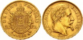 France 20 Francs 1863 A
KM# 801.1; Gold (900); Napoleon III; AUNC
