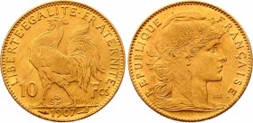 France 10 Francs 1907
KM# 846; Gold (.900) 3.23g. XF.