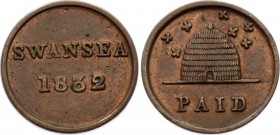 Great Britain Farthing Token "Swansea - Paid" 1832
2.85g 18mm; Beekeeping Motive