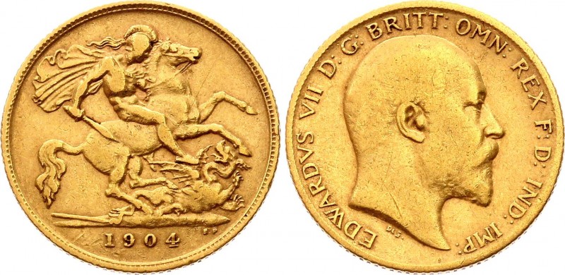 Great Britain 1/2 Sovereign 1904
KM# 804; Gold (.916), 3.99g. Rare coin on prac...