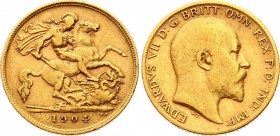 Great Britain 1/2 Sovereign 1904
KM# 804; Gold (.916), 3.99g. Rare coin on practice. VF.