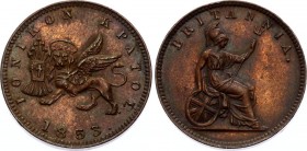 Ionian Islands 1 Lepton 1853
KM# 34; Medal alignment. With point after date. Copper, AUNC. Rare condition.