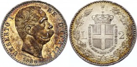 Italy 2 Lire 1886 R
Umberto I, 1881-1899. KM# 23. Silver, UNC. Full mint luster, nice toning.