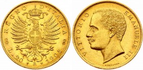 Italy 20 Lire 1905 R
KM# 37.1; Vittorio Emanuele III (1900-1946). Mintage 8,715. Rare coin. Gold (.900), 6.45g, UNC, mint luster.