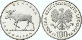 Poland 100 Zlotych 1978
Y# 93; Silver Proof; Environmental Protection - Moose