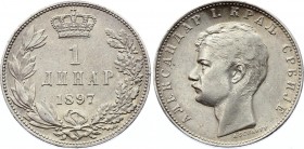 Serbia 1 Dinar 1897
KM# 21; Silver; Aleksandar I; XF