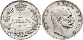 Serbia 2 Dinara 1912
KM# 26.1; Silver; Petar I; XF