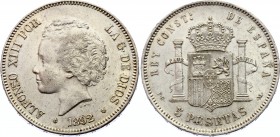 Spain 5 Pesetas 1892 PGM
KM# 700; Alfonso XIII; Silver, XF+