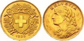 Switzerland 20 Francs 1935 B
KM# 35.1; Gold (900); XF-AUNC