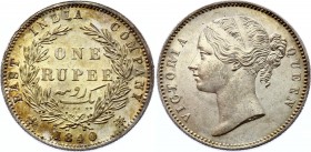 British India 1 Rupee 1840
KM# 458; Victoria. Silver, UNC. Golden toning.