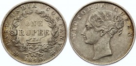 British India 1 Rupee 1840
KM# 457; Silver; Victoria; XF