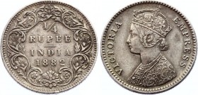 British India 1/4 Rupee 1882 B
KM# 490; Victoria. Silver, XF-AU.