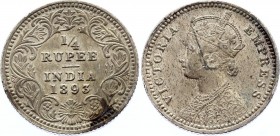 British India 1/4 Rupee 1893 B
KM# 490; Victoria. Silver, AU.