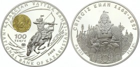 Kazakhstan 100 Tenge 2008
KM# 110; Silver Proof; Great Military Leaders Series - Genghis Khan; With Certificate & Original Box