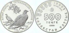 Kazakhstan 500 Tenge 2006
KM# 83; Silver Proof; Red Book Animals Series – Altai Snowcock; With Certificate & Original Box