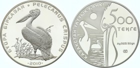 Kazakhstan 500 Tenge 2010
KM# 177; Silver Proof; Red Book Animals Series – Dalmatian Pelican; With VIP Certificate # 0048 & Original Box