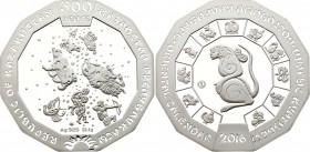 Kazakhstan 500 Tenge 2016
Silver (.925) 31.1g 38.61mm; Proof; Year of the Monkey; Mintage 3000; With Certificate & Original Box