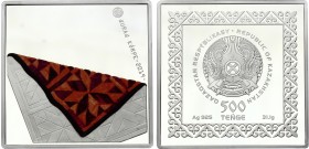 Kazakhstan 500 Tenge 2019
Silver 31.1g 38.61mm; Proof; Treasure of the steppe - Quraq Kórpe; Mintage 1500; With Certificate & Original Box