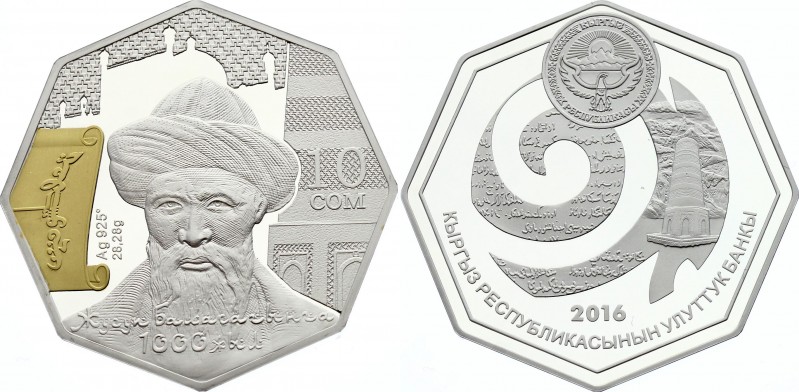 Kyrgyzstan 10 Som 2016
Silver Proof; Zhusup Balasagyn; With Certificate & Origi...