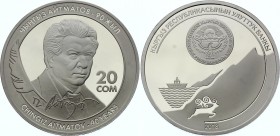 Kyrgyzstan 20 Som 2018
Prooflike; 90th Anniversary of Chingiz Aitmatov; Mintage 5,000; With Certificate & Original Box
