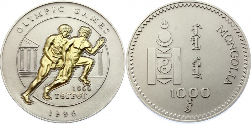 Mongolia 1000 Tugrik 1996
KM# 115; Silver (.999) 5 Oz 65.5 mm; Matte; Olympics ...