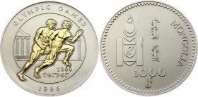 Mongolia 1000 Tugrik 1996
KM# 115; Silver (.999) 5 Oz 65.5 mm; Matte; Olympics - Ancient Runners; Mintage 2,500 Pcs Only!; UNC