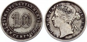 Straits Settlements 10 Cents 1888
KM# 11; Victoria. Silver, VF+