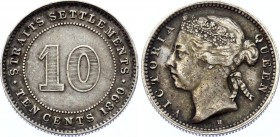 Straits Settlements 10 Cents 1890 H
KM# 11; Victoria. Heaton Mint. Mintage 730000 Only. Silver, XF, mint luster remains.