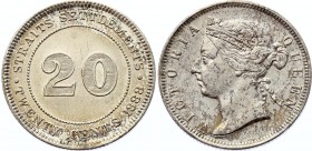 Straits Settlements 20 Cents 1888
KM# 11; Victoria. Mintage 295,000. Silver, AUNC. mint luster, interesting toning.