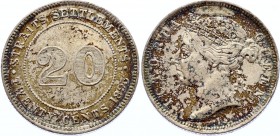 Straits Settlements 20 Cents 1895
KM# 11; Victoria. Mintage 580,000. Silver, AUNC. mint luster, interesting toning.