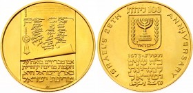 Israel 100 Lirot 1973
KM# 73; Gold (900); Independence Day; Declaration of Independence; Israel’s 25th Anniversary; UNC