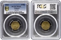 Lebanon 2 Piastres 1924 PCGS MS65
Lec-18. KM# 1; Aluminium-Bronze. Very rare in this grade.