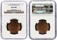 Palestine 2 Mils 1927 NGC MS 65 RB
KM# 2; Bronze, UNC. Rare in this grade.