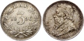 South Africa 3 Pence 1896 ZAR
KM# 3; Silver, XF.