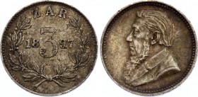 South Africa 3 Pence 1897 ZAR
KM# 3; Silver, XF. Nice toning.