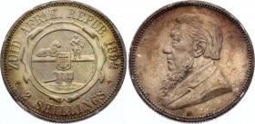 South Africa 2 Shillings 1892 ZAR
KM# 6; Silver, AU. Nice toning. Remains of mint luster.