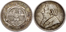 South Africa 2 Shillings 1895 ZAR
KM# 6; Silver, VF+. Nice toning.