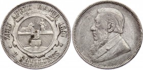 South Africa 2 Shillings 1897 ZAR
KM# 6; Silver, VF.