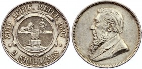 South Africa 2 Shillings 1897 ZAR
KM# 6; Silver, XF-AU, rare in this condition.