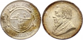 South Africa 2 Shillings 1897 ZAR
KM# 6; Silver, AU-UNC. Nice toning. Remains of mint luster. Rare in this condition.