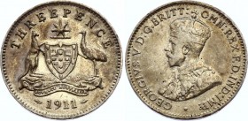 Australia 3 Pence 1911
KM# 24; Silver; George V; Nice Toning!