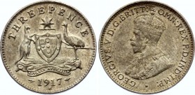 Australia 3 Pence 1917 M
KM# 24; Silver; George V; Nice Toning!