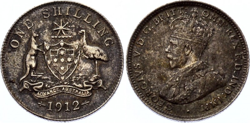Australia 1 Shilling 1912
KM# 26; George V. Silver, XF-AU, nice toning. Rare in...