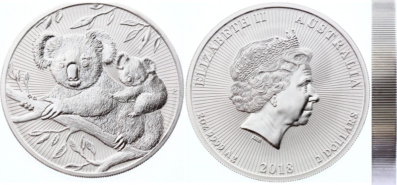 Australia 2 Dollars 2018 Piedfort
Silver (.999) 62.20g 40.6mm; Koala - Mother &...