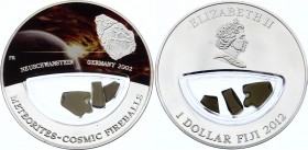 Fiji 1 Dollar 2012
Silver Proof; Cosmic Fireballs: Neuschwanstein Meteorite (genuine meteorite pieces locket); With Certificate