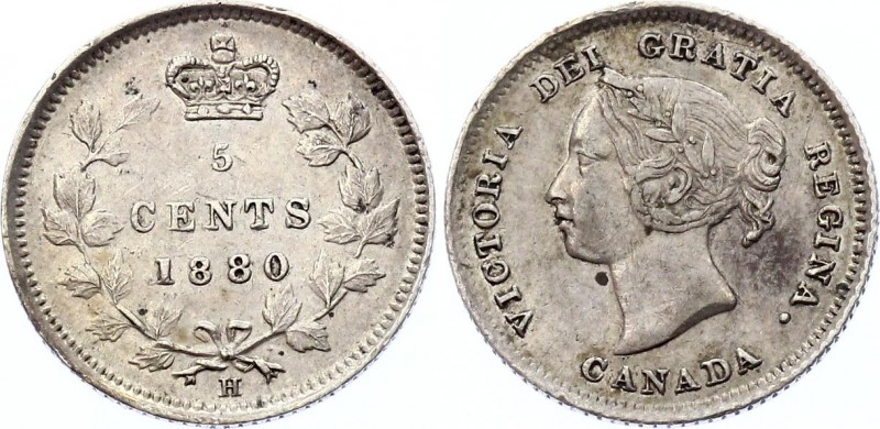 Canada 5 Cents 1880 H
KM# 2; Victoria. Heaton Mint. Silver, XF.