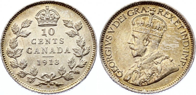 Canada 10 Cents 1913
KM# 23; George V.. Silver, AU-UNC. Great toning.