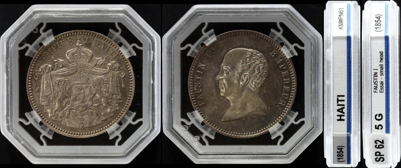 Haiti 5 Gourdes 1854 ESSAI GENI SP62
KM# Pn61; Silver. Faustin I silver Proof P...