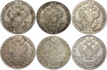 Austria Lot of 6 Coins 20 Kreuzer 1793 - 1822
Silver; Franz I; Various Mintmarks & Conditions